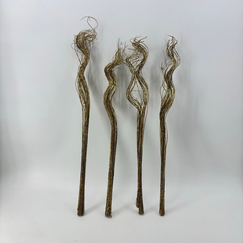 Gold Curly Ting 4 Bundles 25” Swirl Pick Spray Christmas Decoration